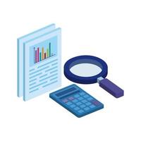 document with magnifying glass and calculator vector