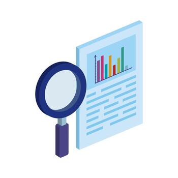 document with bars statistical and magnifying glass isolated icon vector