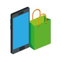 Bolsa de compras con icono aislado de smartphone vector