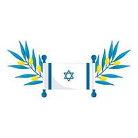 Bandera de Israel con ramas y hojas icono aislado vector