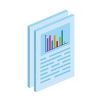 documents with bars statistical graph isolated icon vector