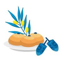 dreidel game with bread and olive branch vector