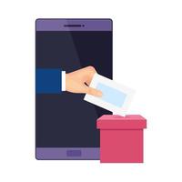 Smartphone para votar en línea icono aislado
