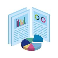 documents with circular statistical graph isolated icon vector