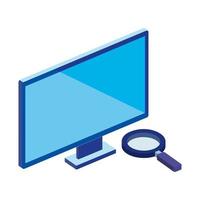 computer desktop with magnifying glass isolated icon vector