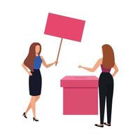 business women with ballot box isolated icon vector