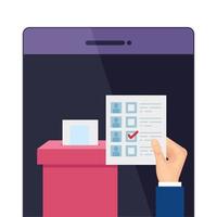 Smartphone para votar en línea icono aislado vector