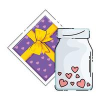 gift and bottle with hearts isolated icon vector