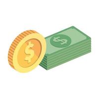 stack bills with coin isolated icon vector