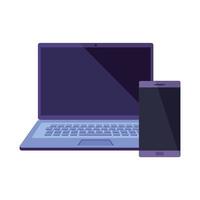 laptop computer with smartphone isolated icon vector