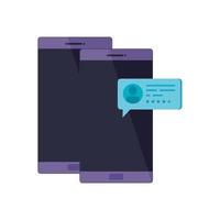 set smartphone device with speech bubbles vector