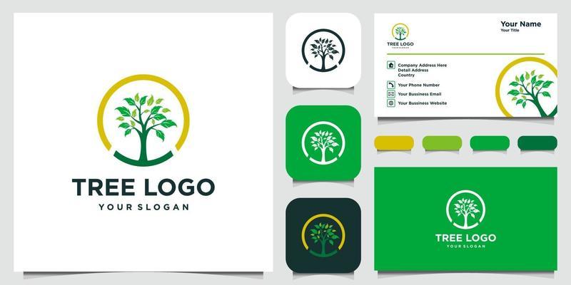 Tree icon elements. Green garden logo template and business card