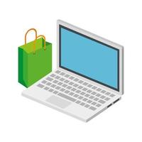 laptop computer with bag shopping isolated icon vector
