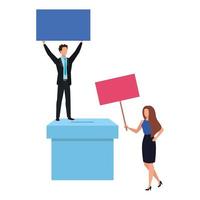 business couple with ballot box isolated icon vector