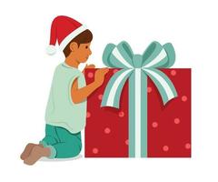 Boy with a Big Box of Present. vector