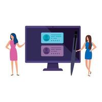 businesswomen with computer for vote online vector