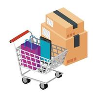box package with cart shopping and icons vector