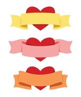 Tres estilos de cinta con corazón para la decoración de San Valentín. vector