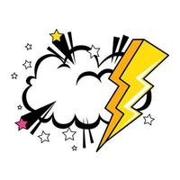 thunderbolt with cloud pop art style icon vector