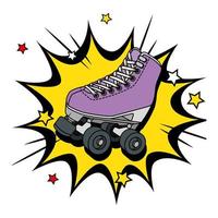 roller skate of nineties in explosion pop art vector