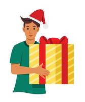 Man Holds a Big Box of Present. vector