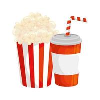 delicious popcorn in container with drink isolated icon vector