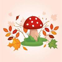 fungus with branches and leafs of autumn vector