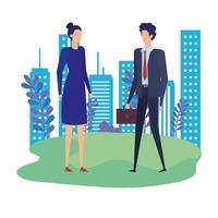 elegant business couple workers in the park vector