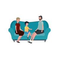 cute grandparents couple with grandson in the sofa vector