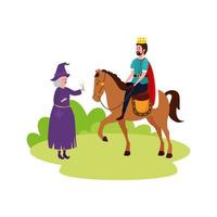 king of fairytale in horse with witch vector