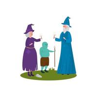 wizard with witch and ogre avatar character vector