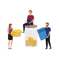 group of people with coins and calculator vector