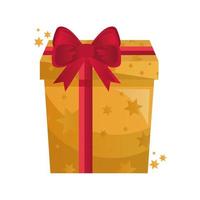 caja de regalo presente dorado con lazo rojo vector