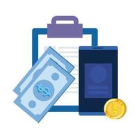 checklist clipboard with smartphone and money vector