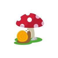 fungus plant with snail fairytale isolated icon vector