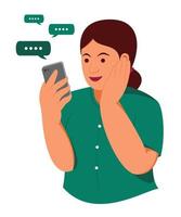 Woman Happy with Chatting on Mobile Phone. vector