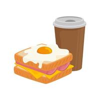 delicious sandwich with egg fried and drink isolated icon vector