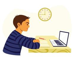 Boy Learns from Home through Online Learning. vector
