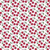 Red cherries with green leaves pattern vector