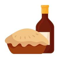 thanksgiving delicious sweet pie with wine bottle vector