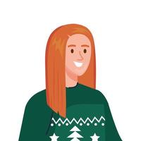 mujer joven con personaje de abrigo verde de invierno vector