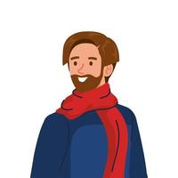 young man bearded wearing winter coat and scarf character vector