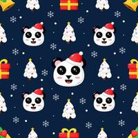 Christmas seamless pattern with cute panda vector