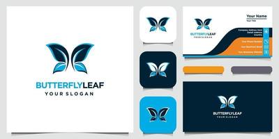 Elegant leaf and symbol butterfly logo with art style and business card vector