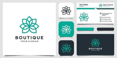 Abstract flower with line art style logo design and business card vector