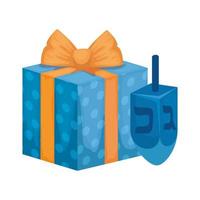 Juego de dreidel con icono aislado de caja de regalo vector