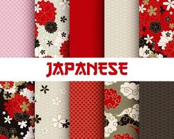 Japanese Classic Sakura Traditional Seamless Patterns Set vector