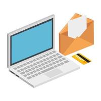 laptop computer with envelope and credit card vector