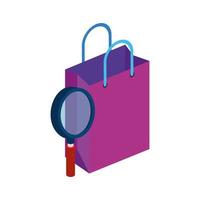 bag paper shopping with magnifying glass vector