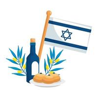 bandera de israel con vino e iconos vector